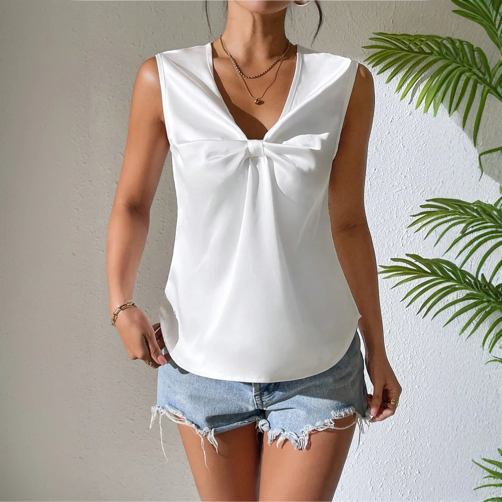 White Sleeveless Front Knot Top - Image 4
