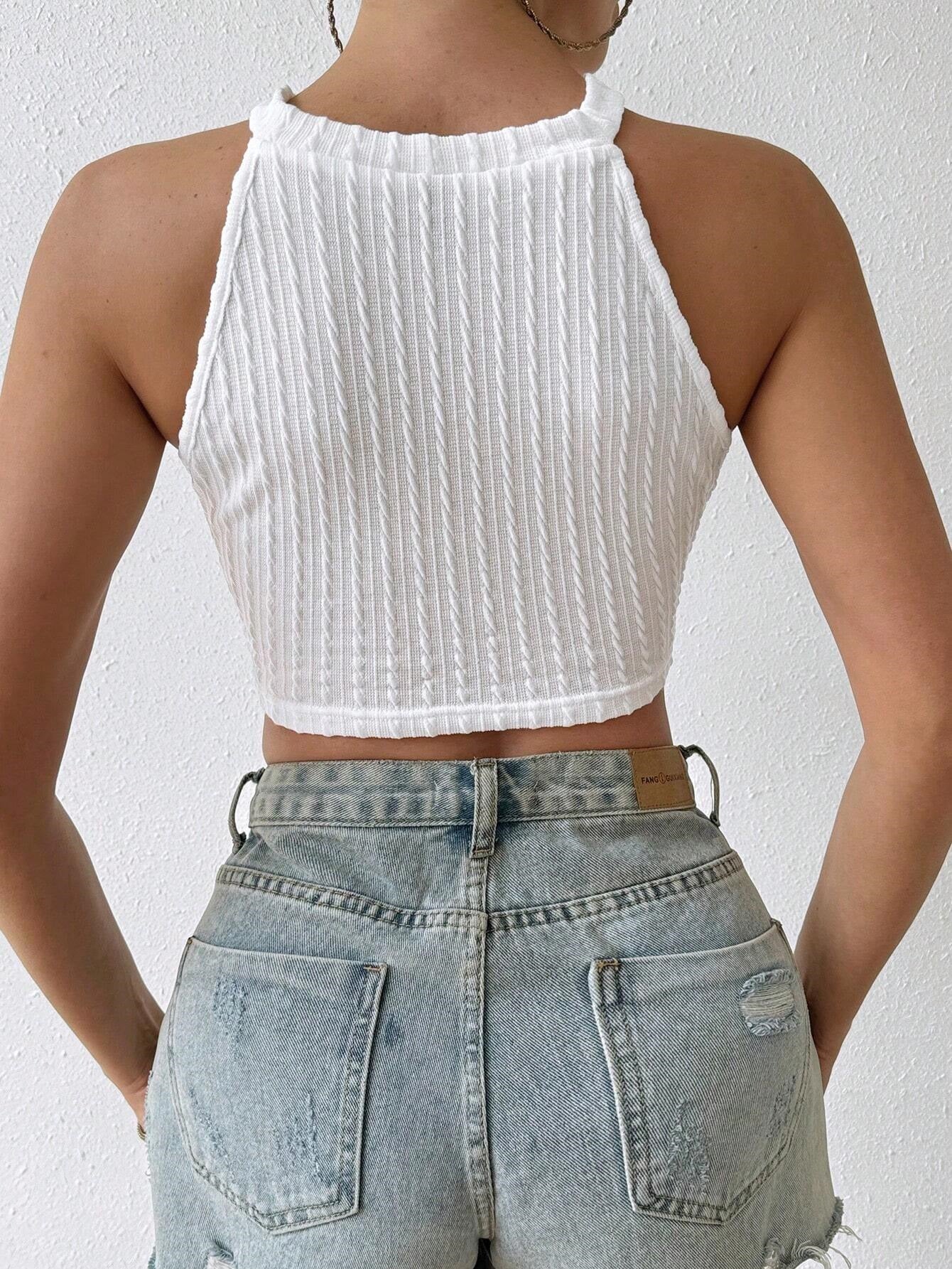 White Sleeveless Trim Detail Top - Image 2