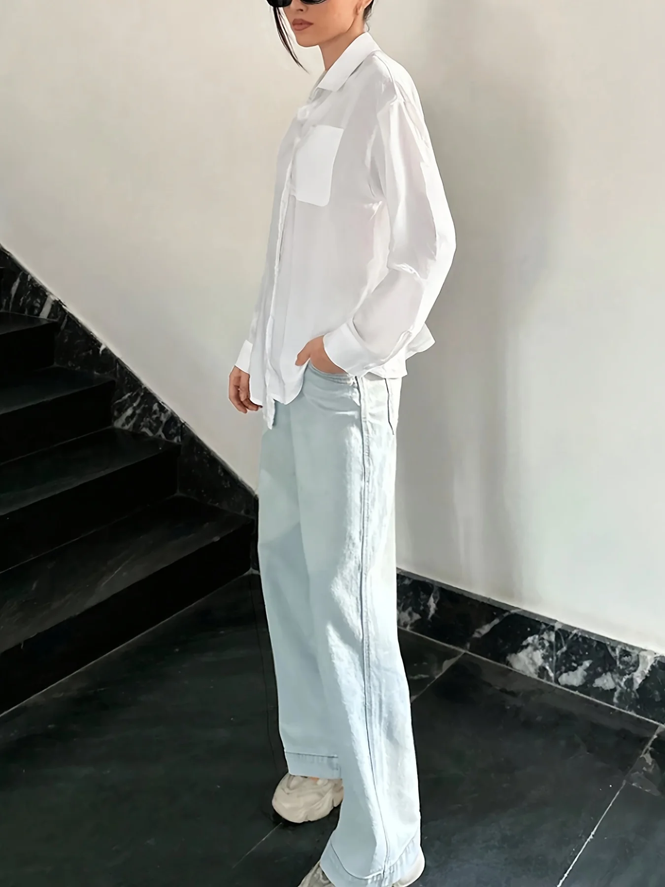 White Solid Sheer Shirt - Image 3