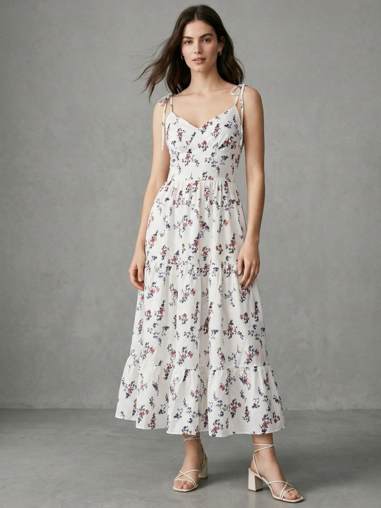 White Spaghetti Strap Tiered Dress - Image 3