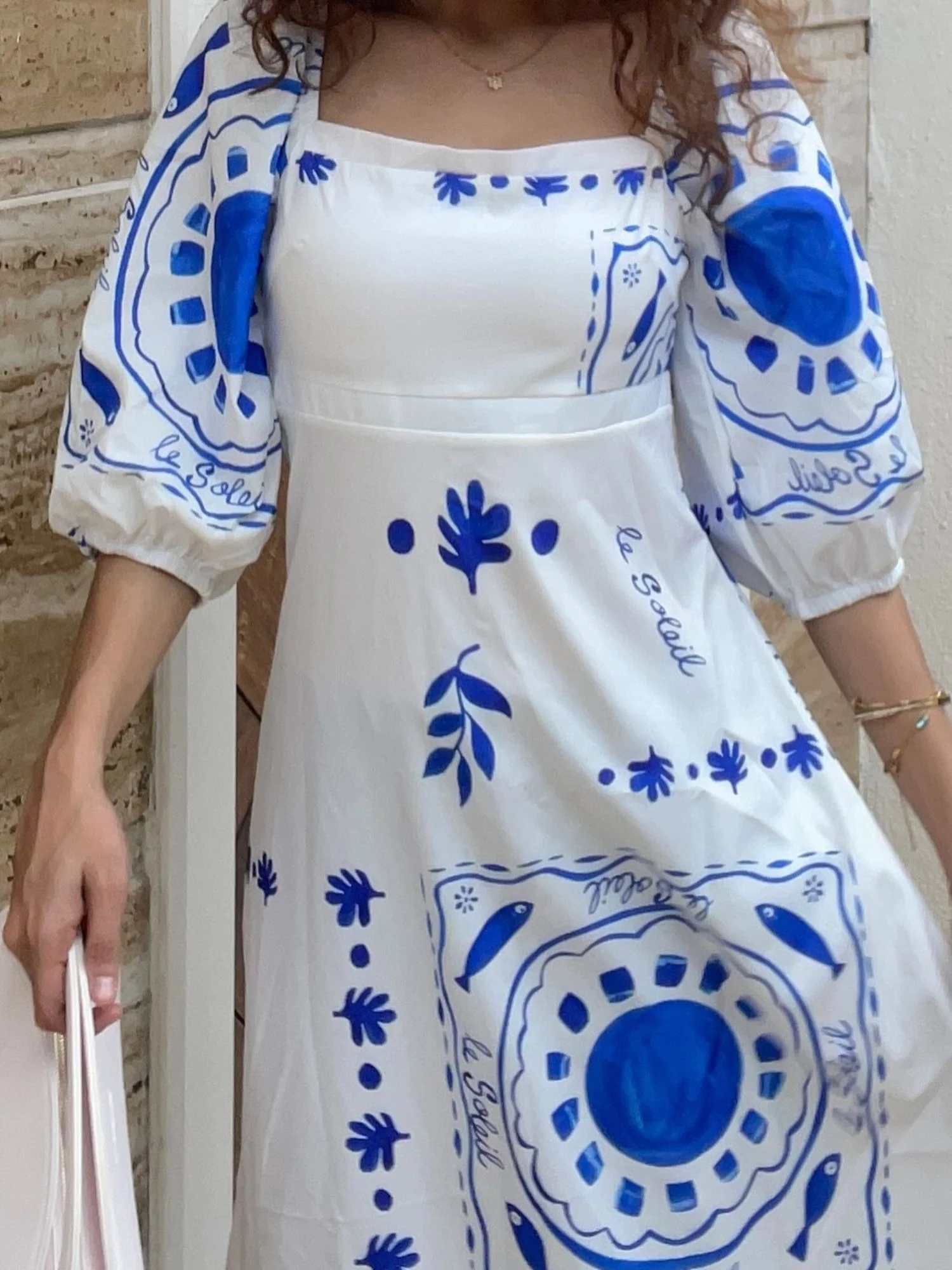 White Square Neck Fit And Flare With Hem Ruffle Maxi Dress - Image 3