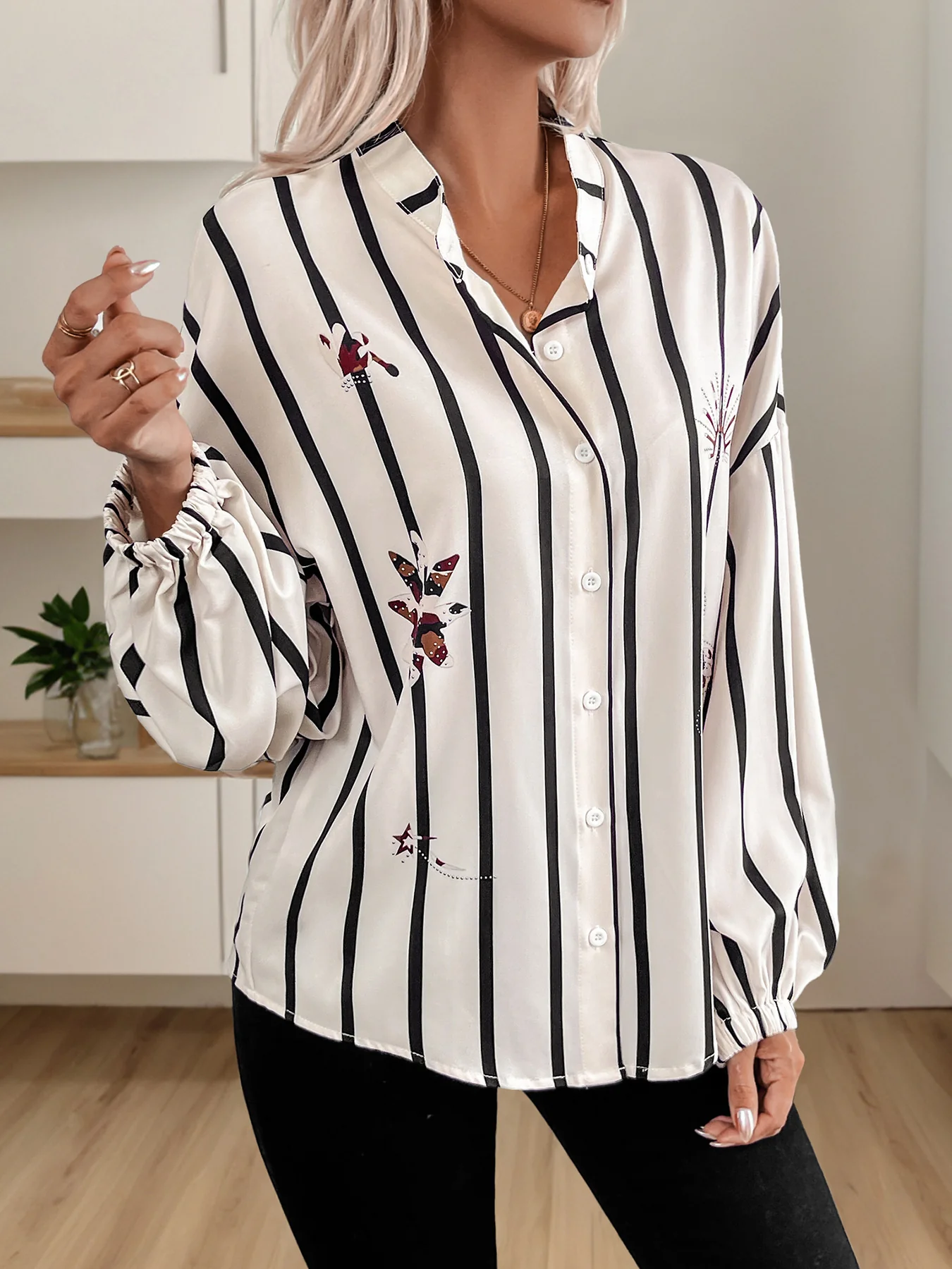 White Striped Collared Shirt - Image 2