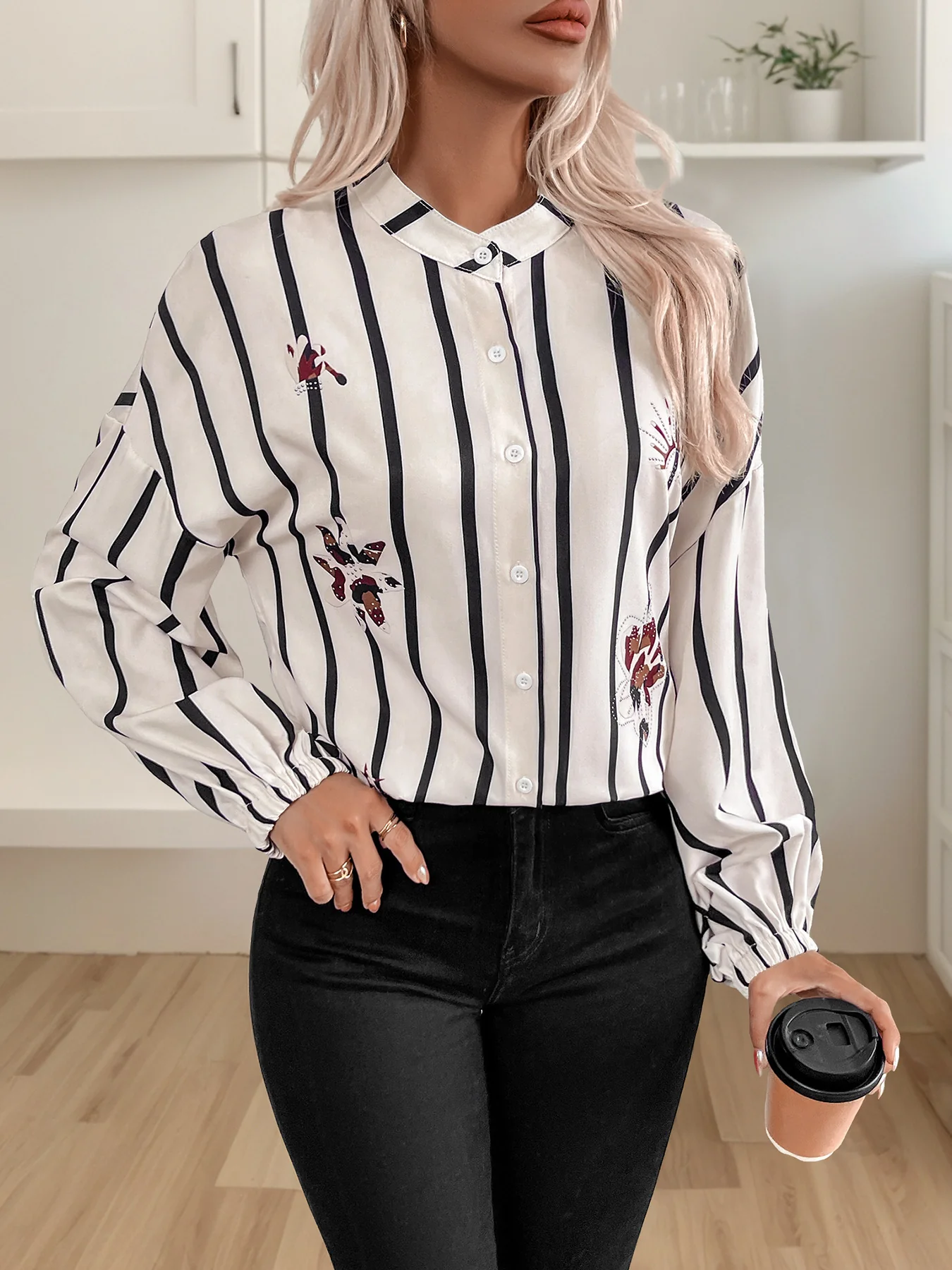 White Striped Collared Shirt - Image 3