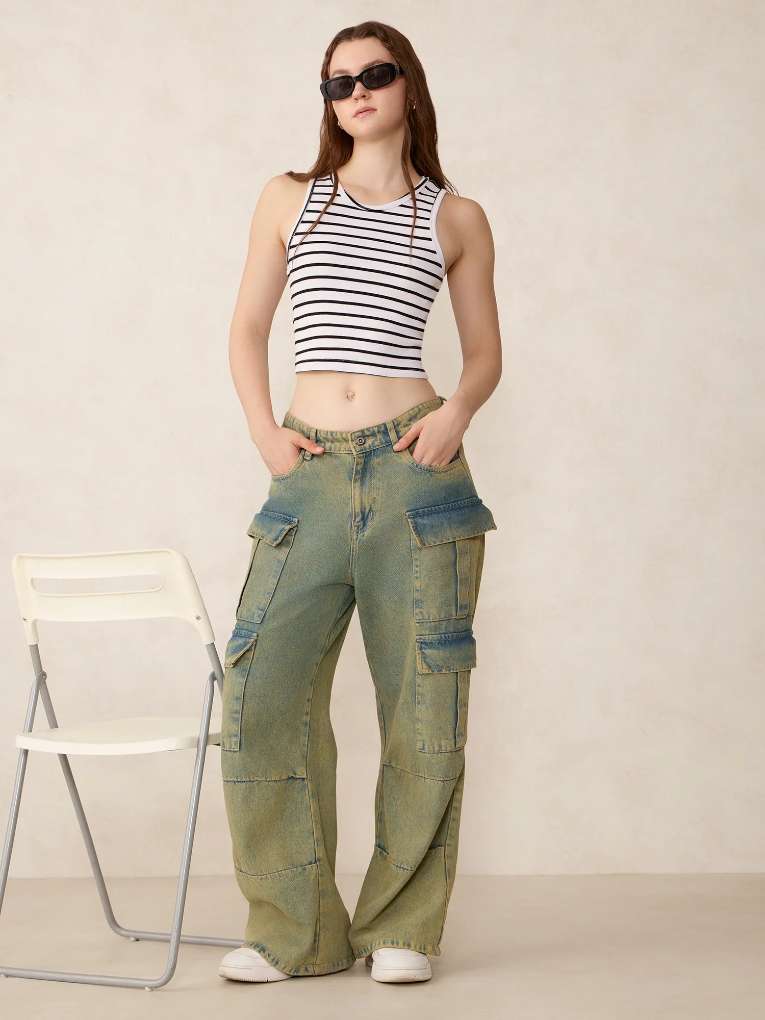 White Striped Ribbed Tank - Image 3