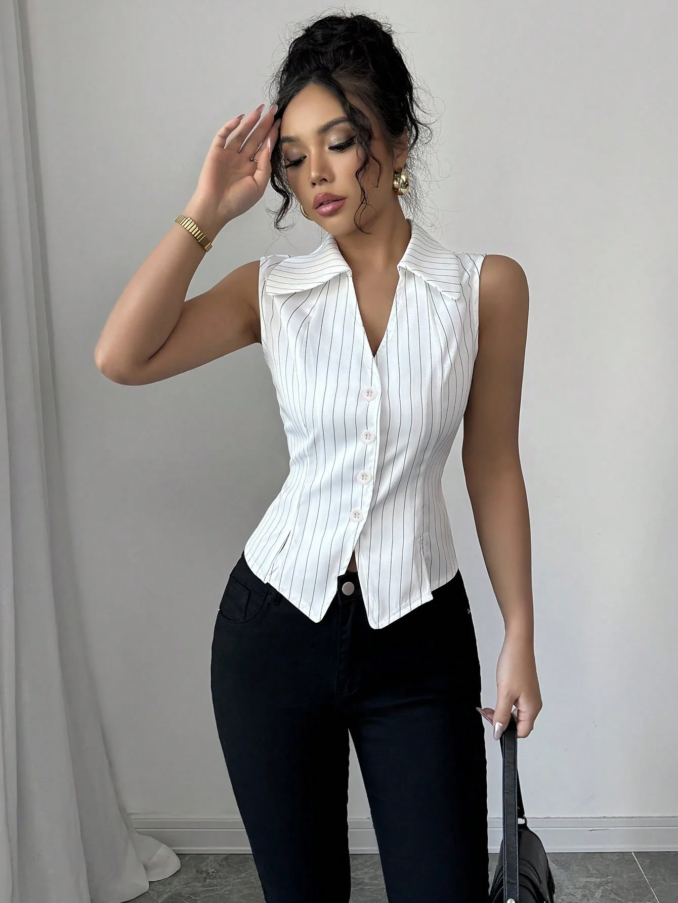 White Striped Vest Shirt