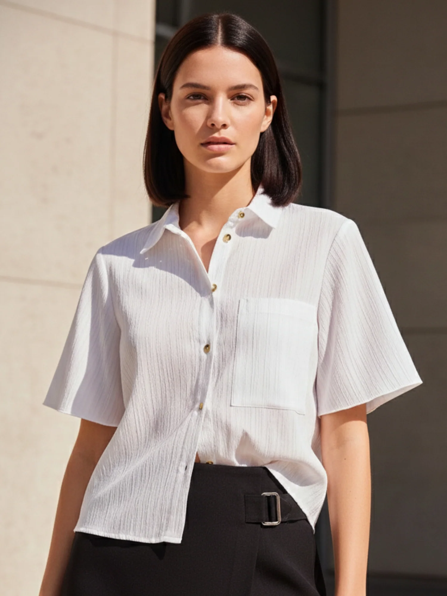 White Textured Boxy Shirt - Image 2