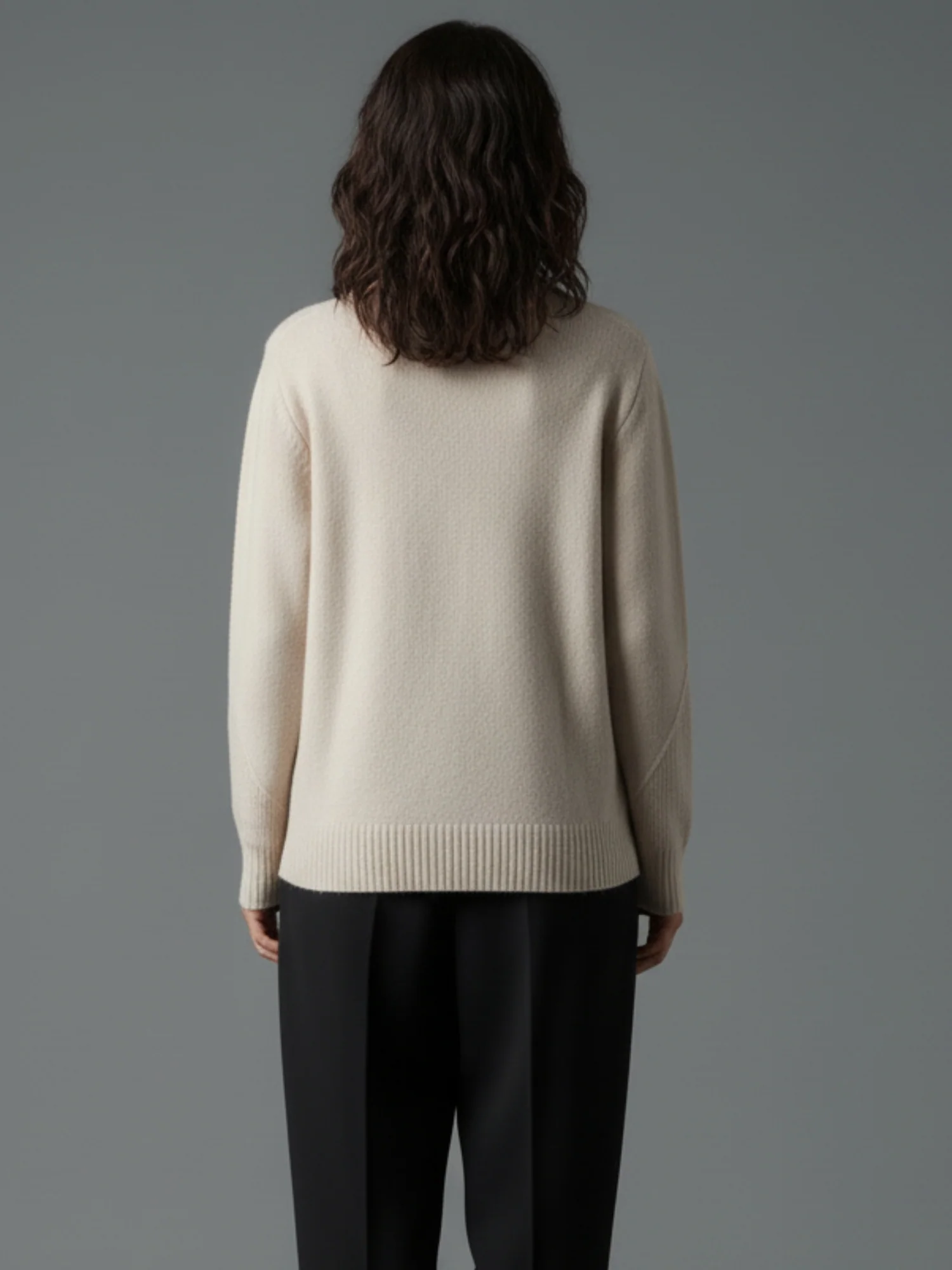 White Textured Regular Basic Sweater - Image 2