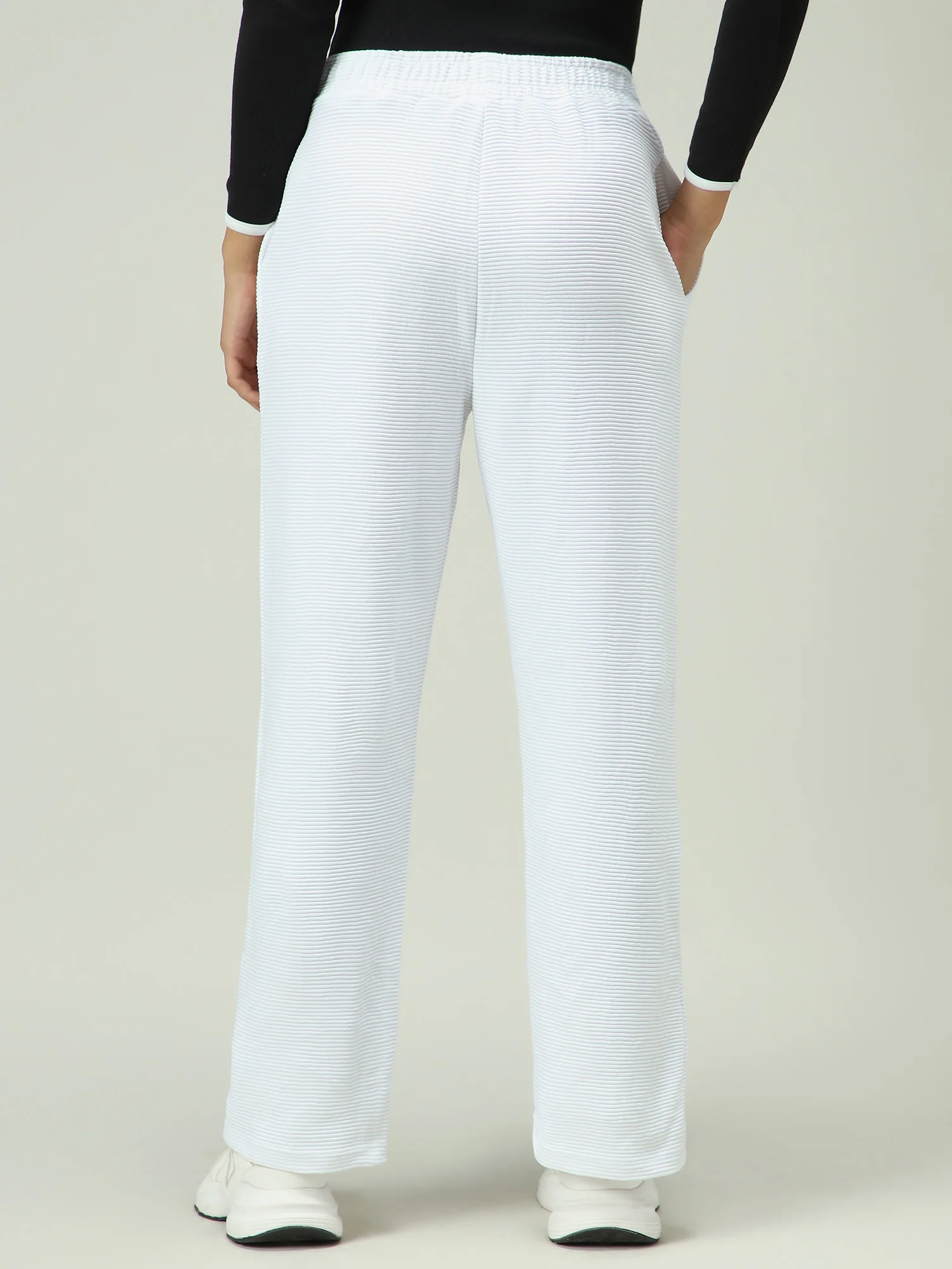 White Textured Solid Sweatpants - Image 2