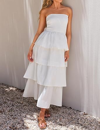 White Tube Smoked Dress With Ruffled Layers - Image 3