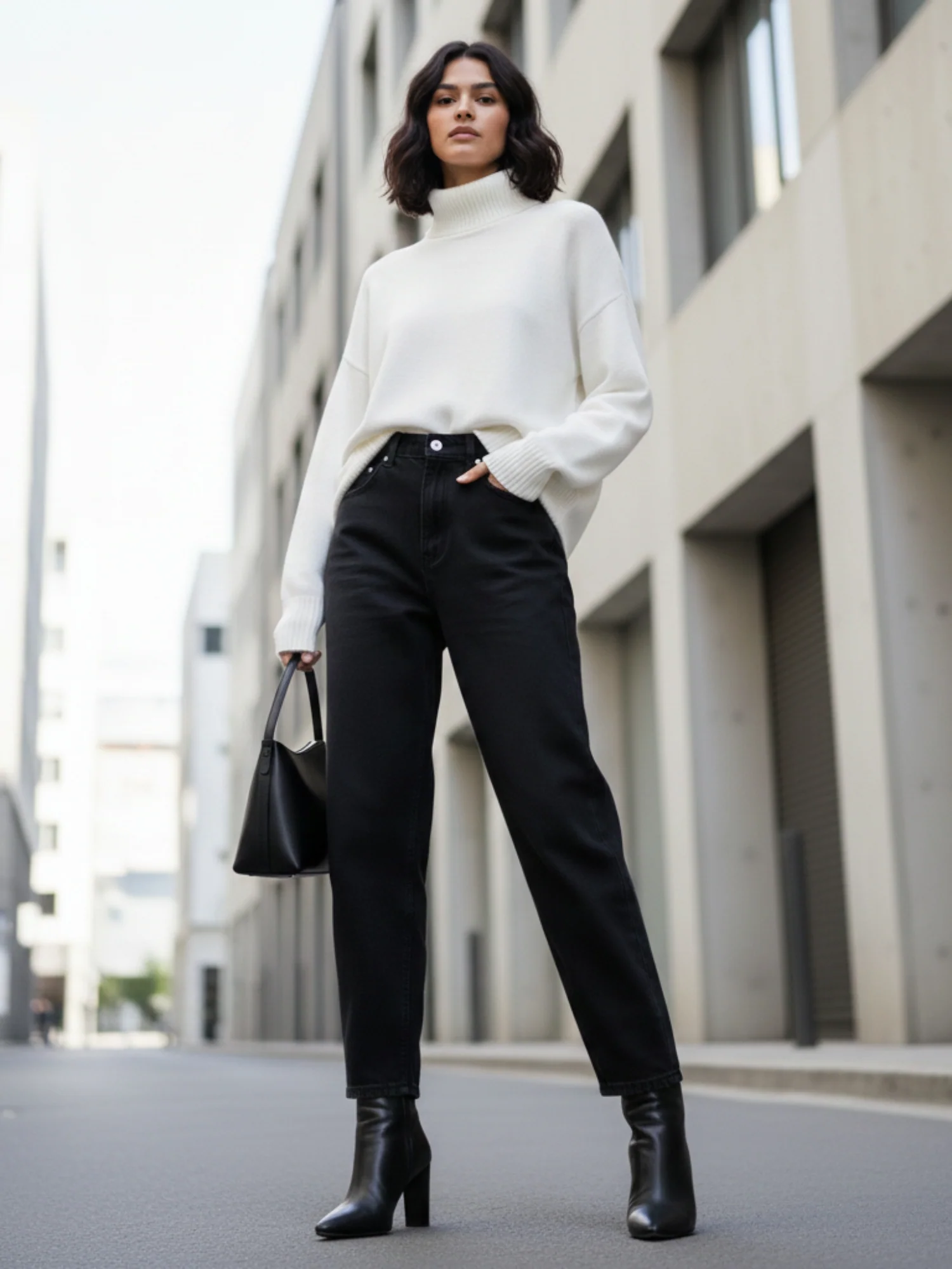 White Turtle Neck Oversized Solid Sweater - Image 3