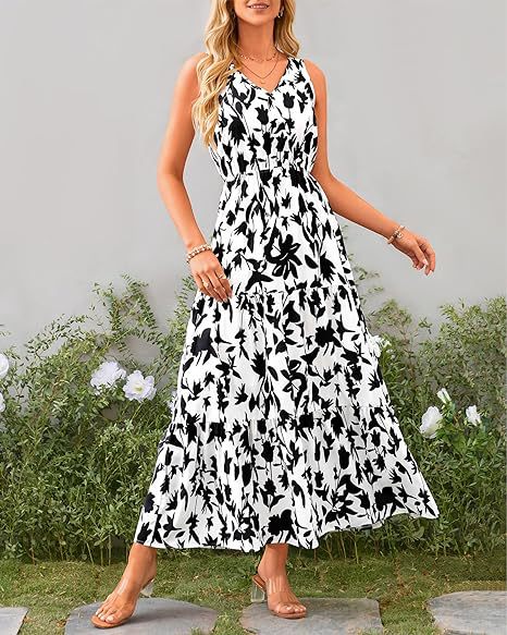 White V Neck Printed Cinched Waist Dress - Image 3