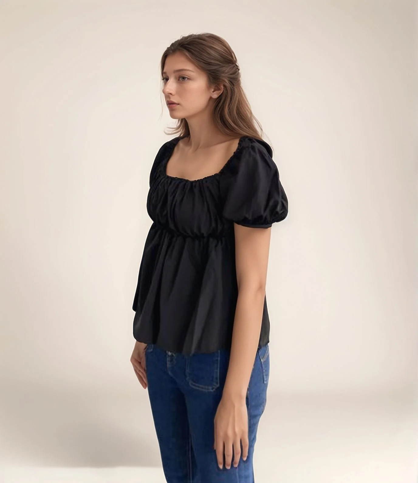 Black Puff Sleeve Peplum Top - Image 3