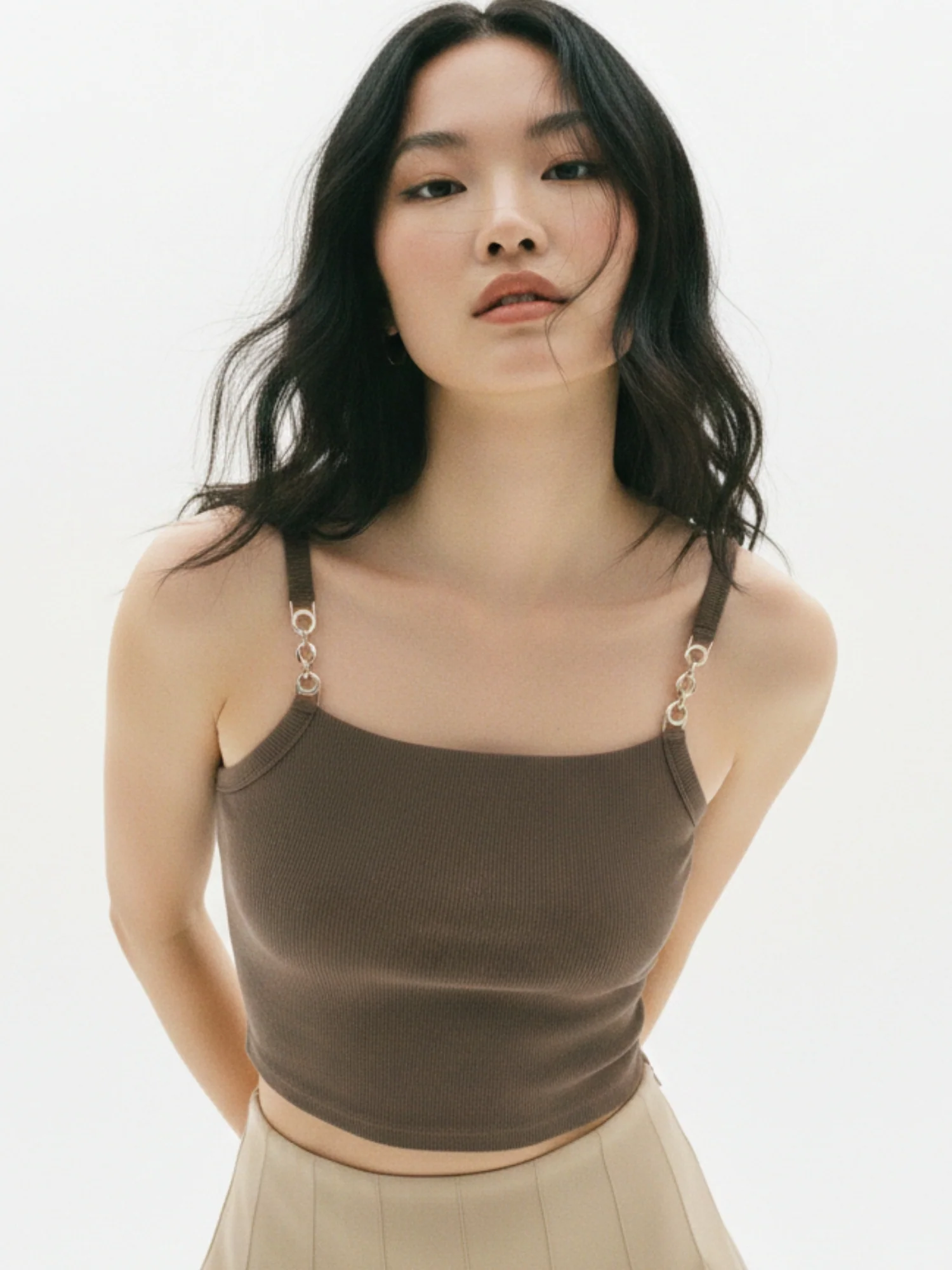 Brown Tank Top With Buckle Sleeve - Image 2