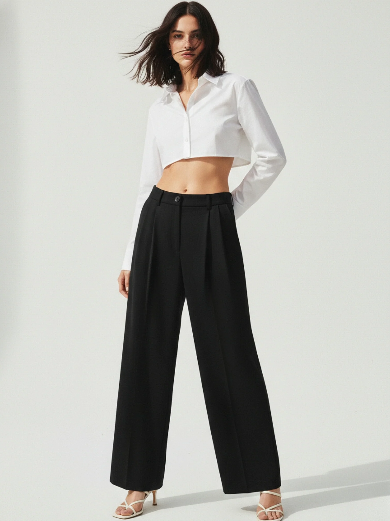 Wide Leg Black Pleated Pants - Image 2