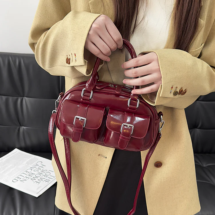 Wine Double Pocket Crossbody Bag - Image 2