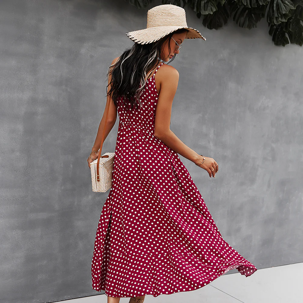 Wine Front Buttoned Midi A-Line Dress - Image 2