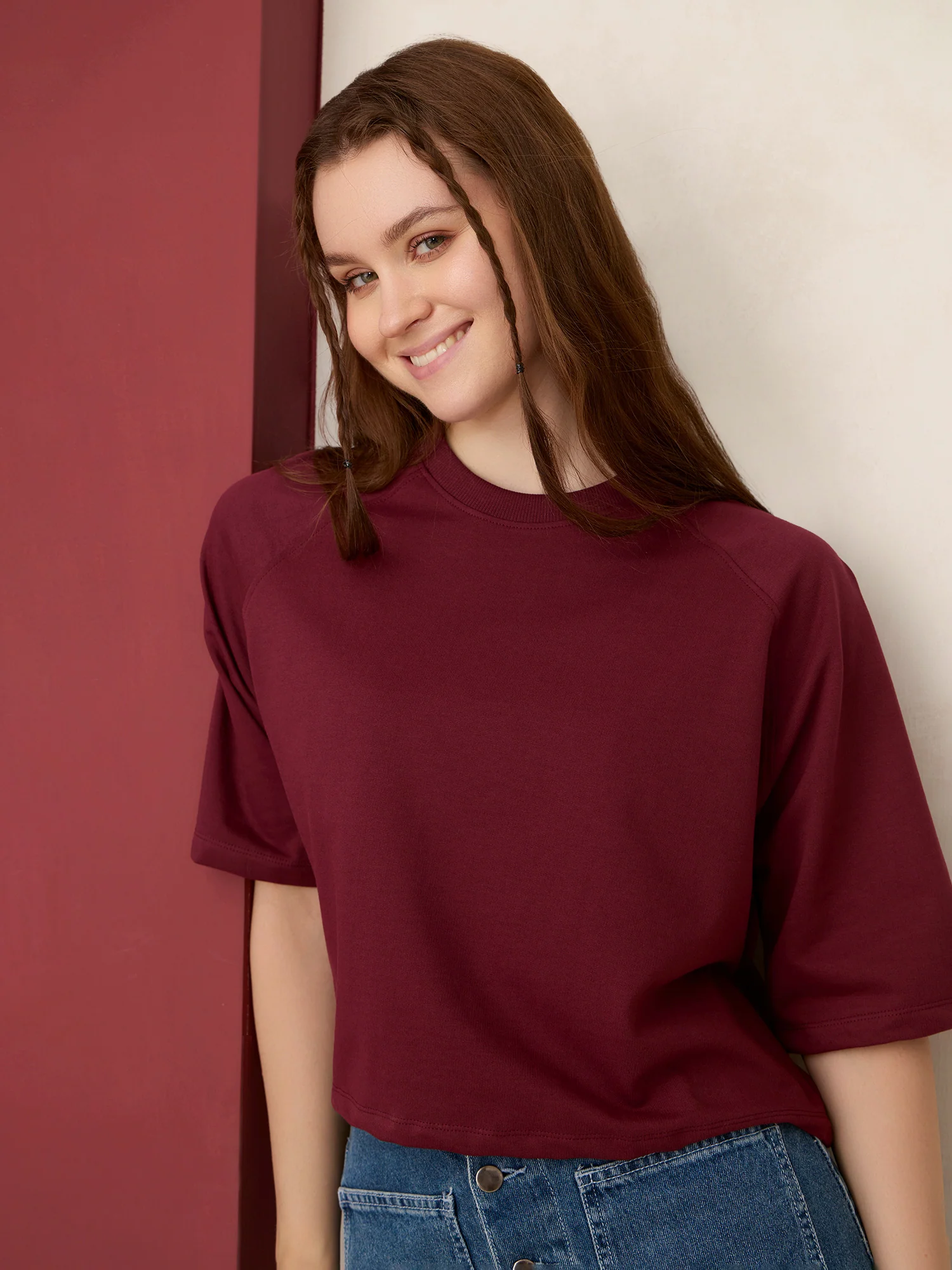 Wine Oversized Solid Sweatshirt - Image 6