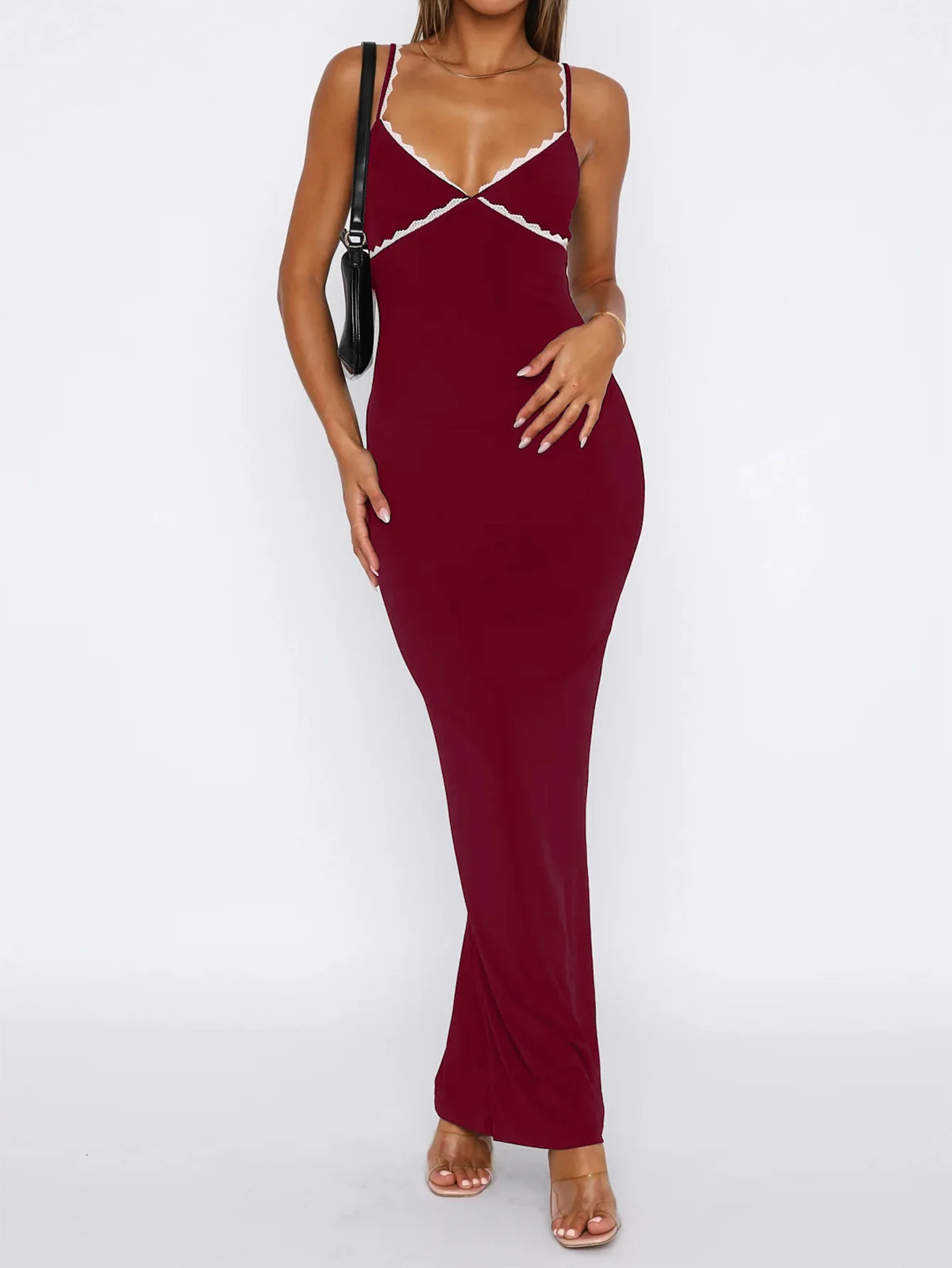 Wine Strappy Bodycon Maxi Dress