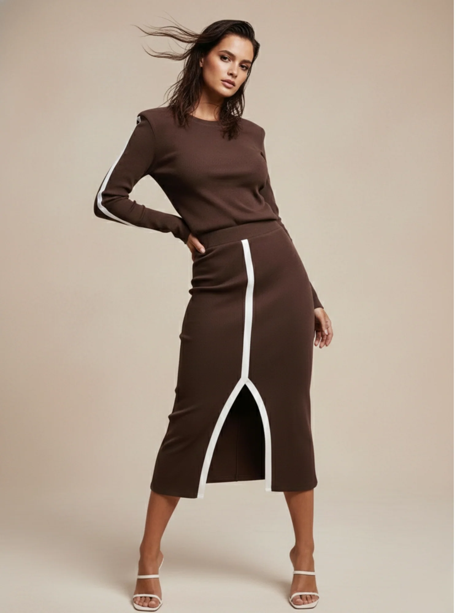 Brown Monochrome Knit Co-Ord Set - Image 3