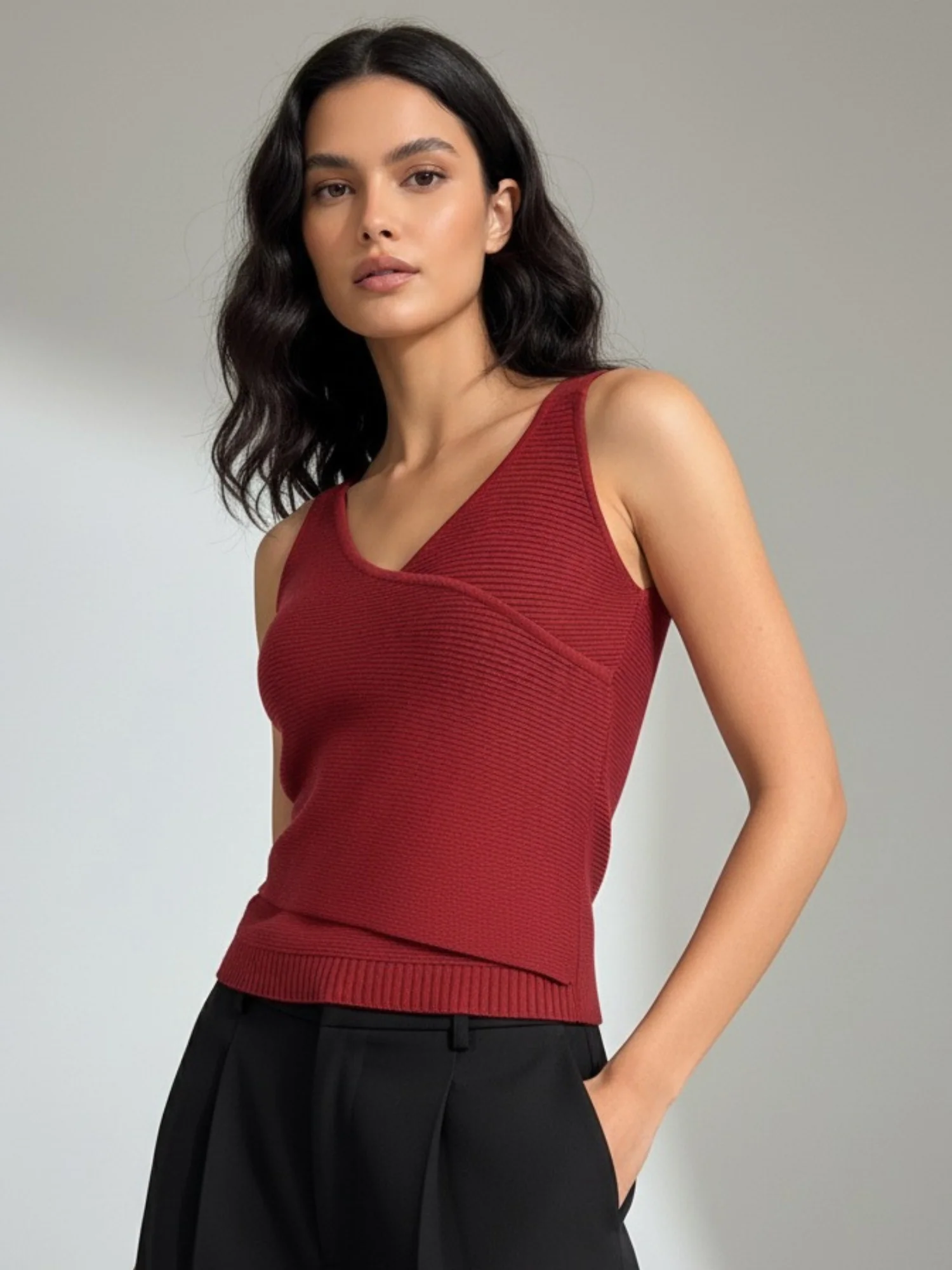 Wine Wrap Flat Knit Tank - Image 2