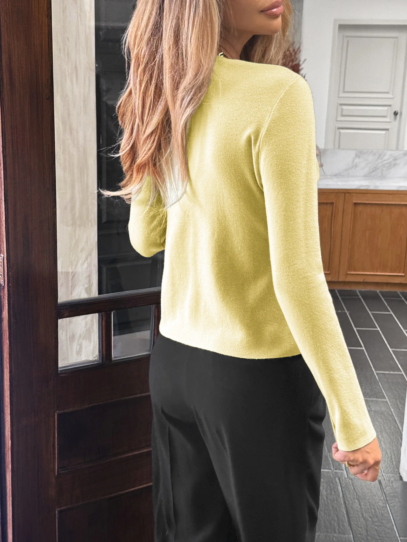 Yellow Button Down Clean Finish Cardigan - Image 2