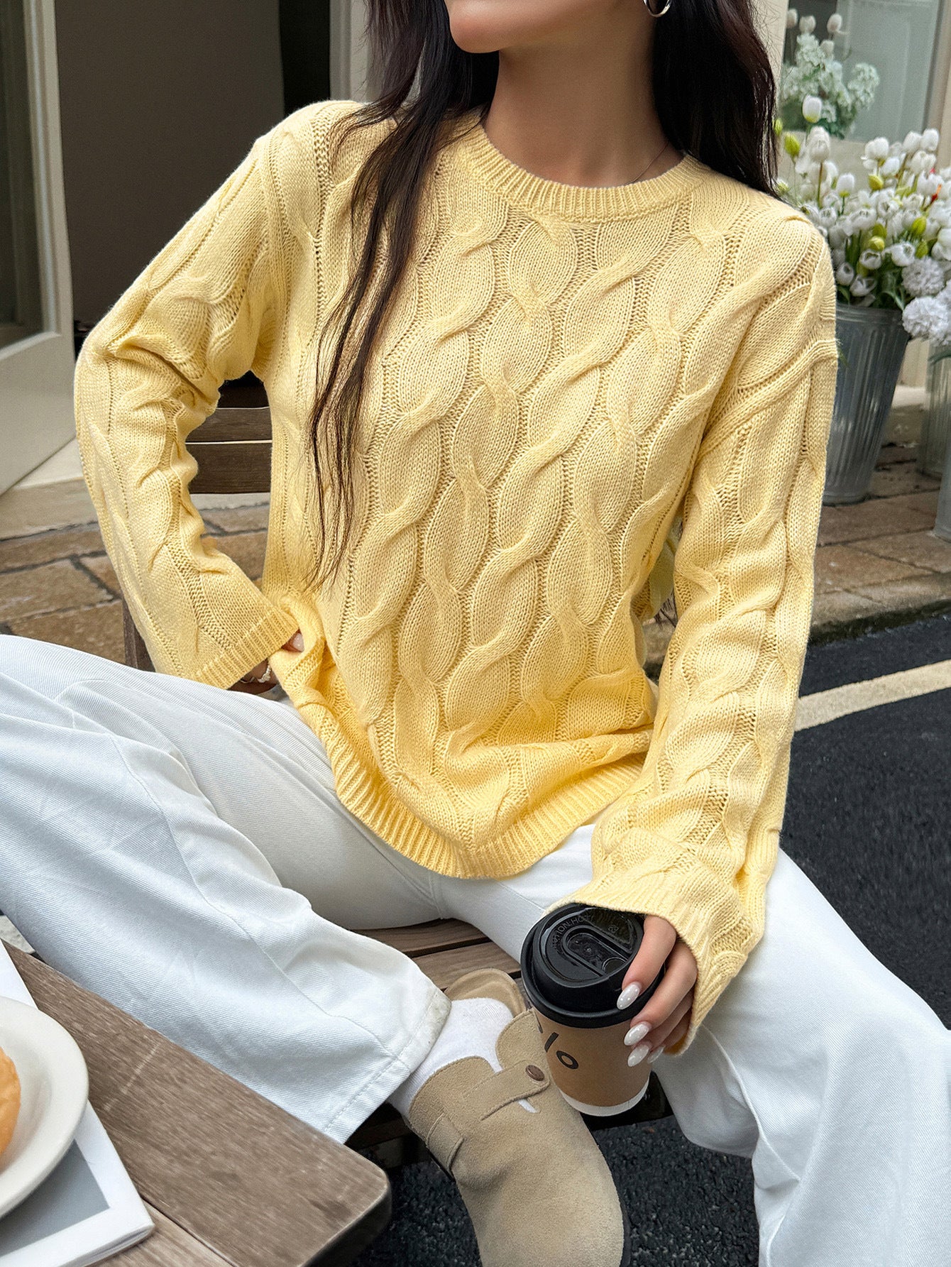 Yellow Cable Textured Sweater - Image 3