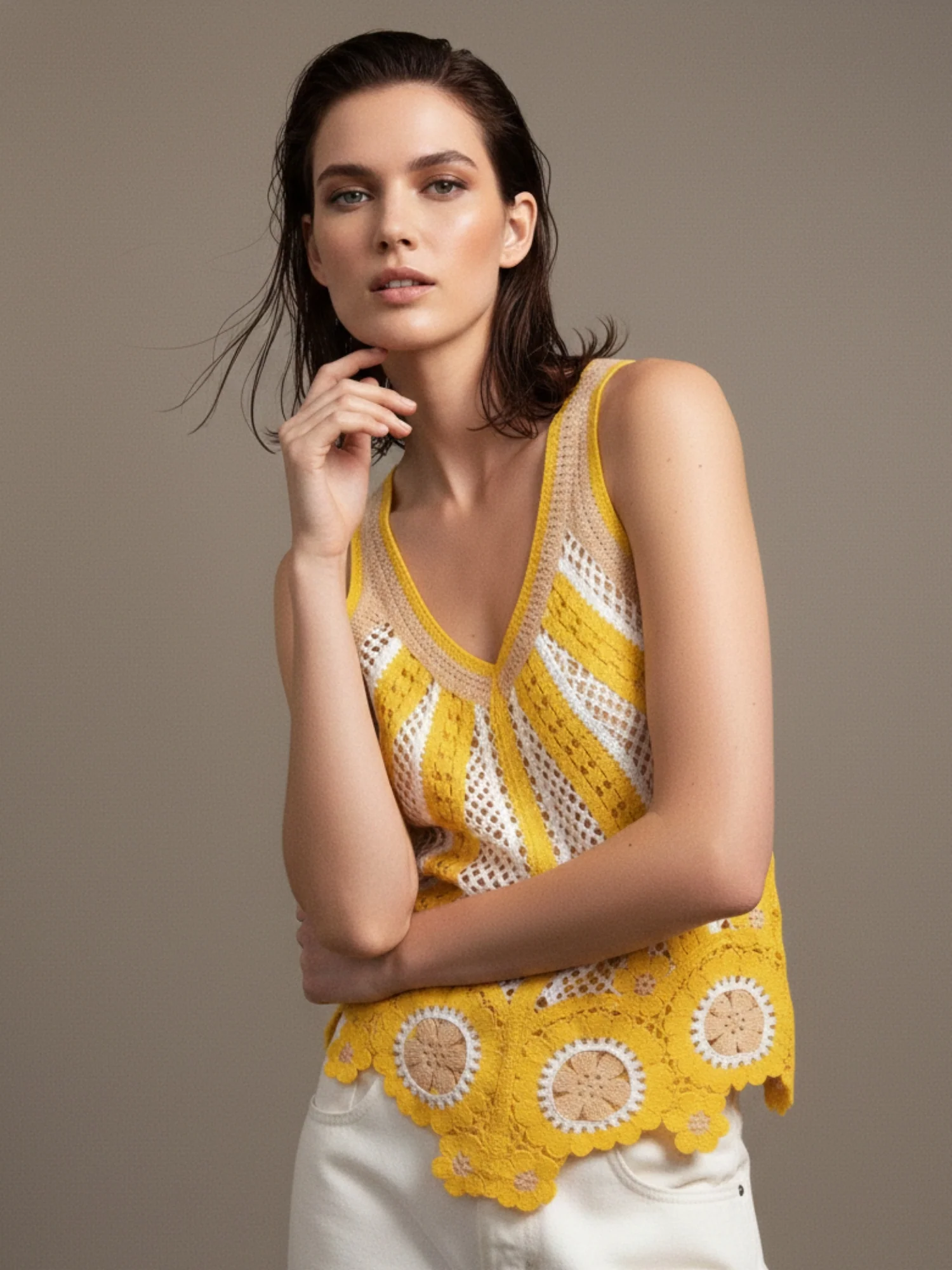 Yellow Crochet Detail Top - Image 2