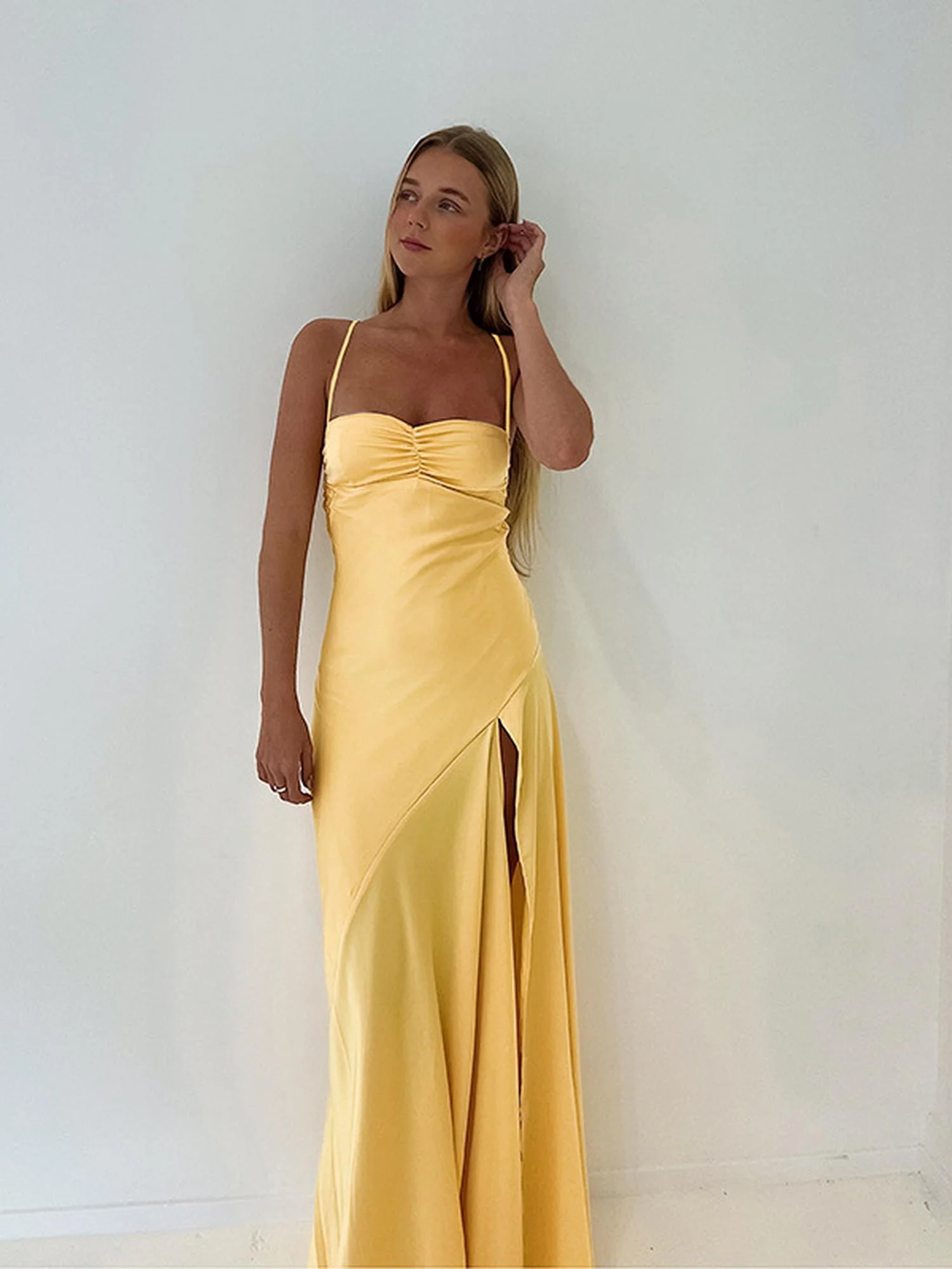 Satin Evening Dress With Slit