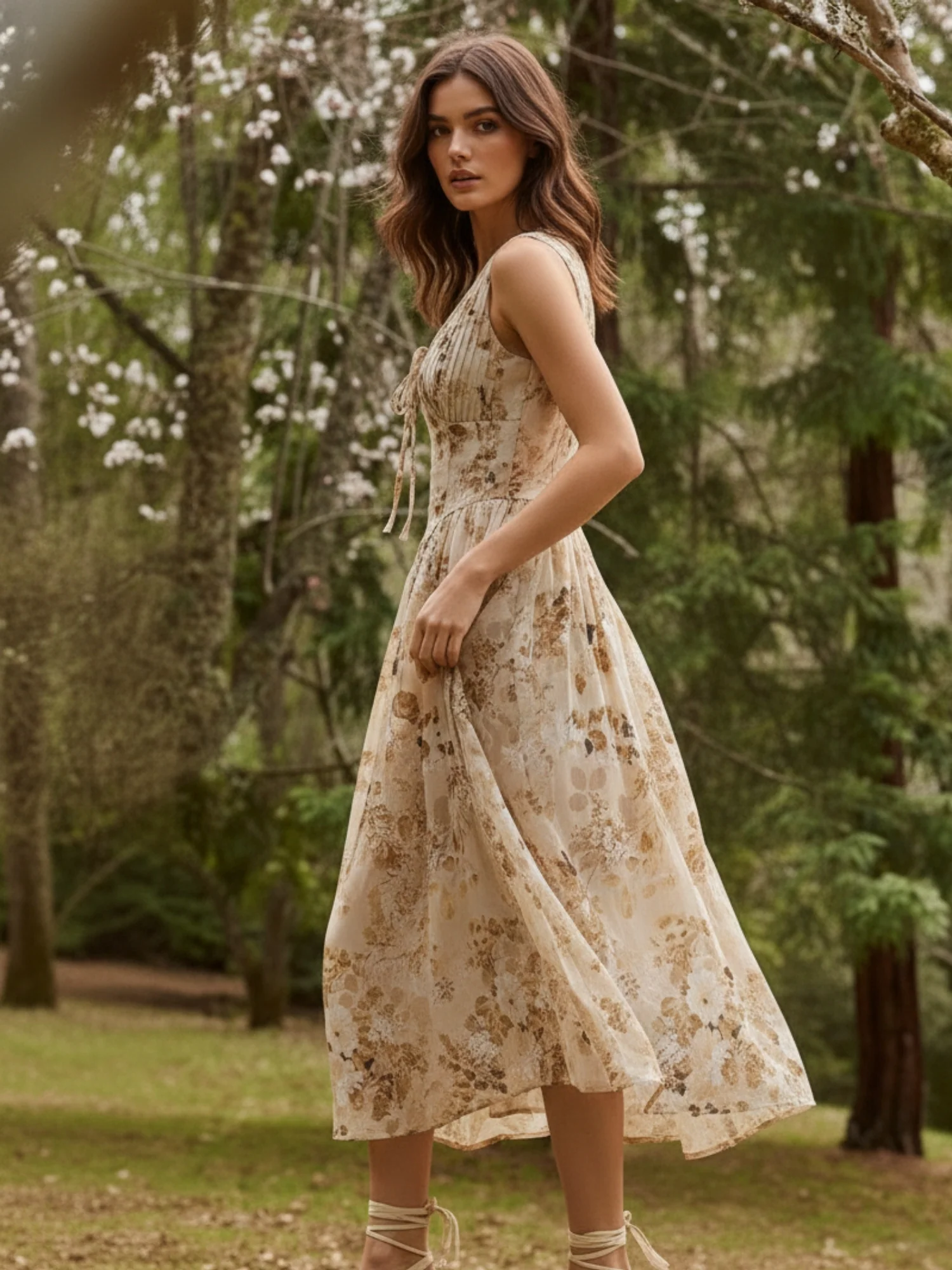 Yellow fitted-waist midi dress - Image 4