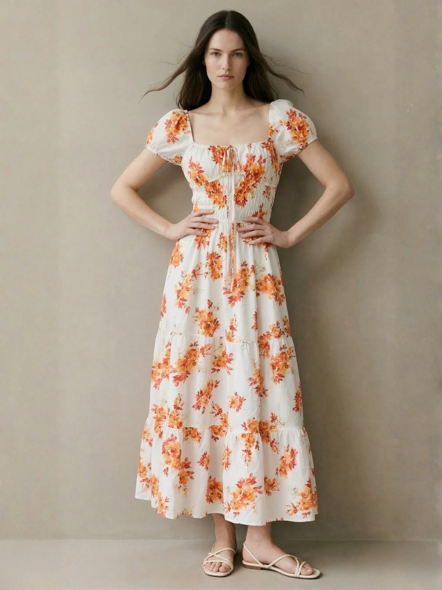 Yellow Floral Printed Flared Dress - Image 3