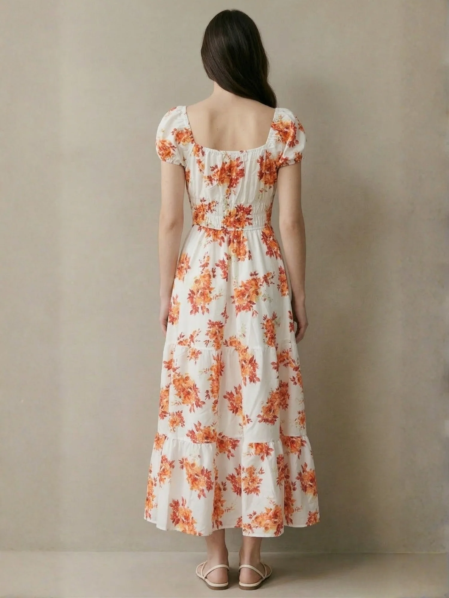 Yellow Floral Printed Flared Dress - Image 4
