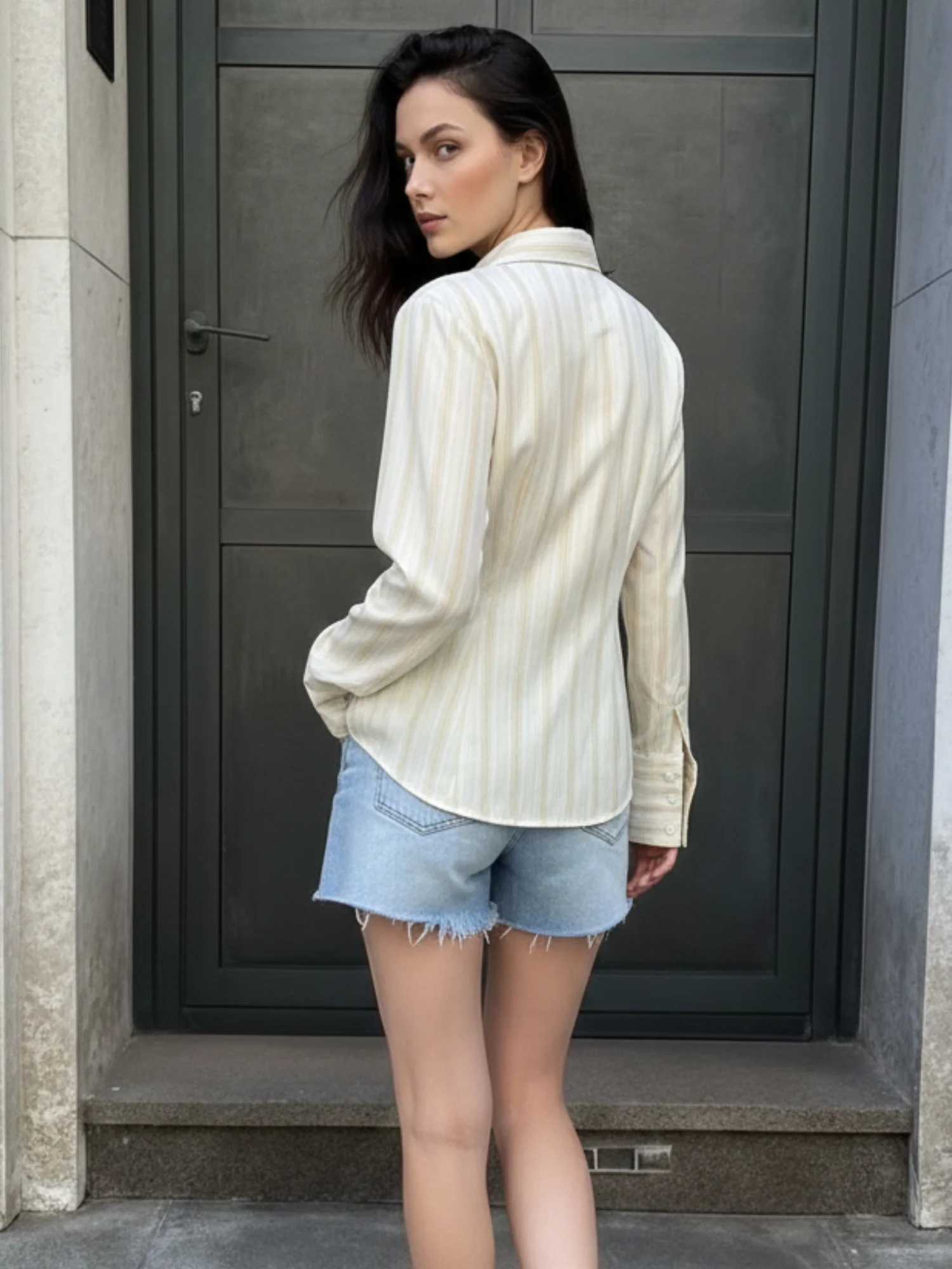 Yellow Full Sleeve Fitted Striped Shirt - Image 2