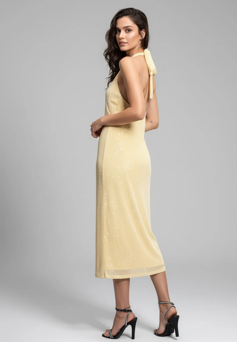 Yellow Halter Neck Sequin Dress - Image 2