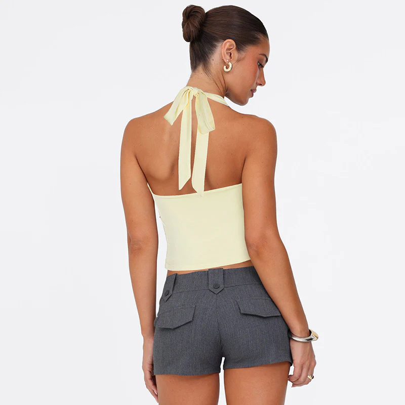 Yellow Halter Neck Solid Tank - Image 2
