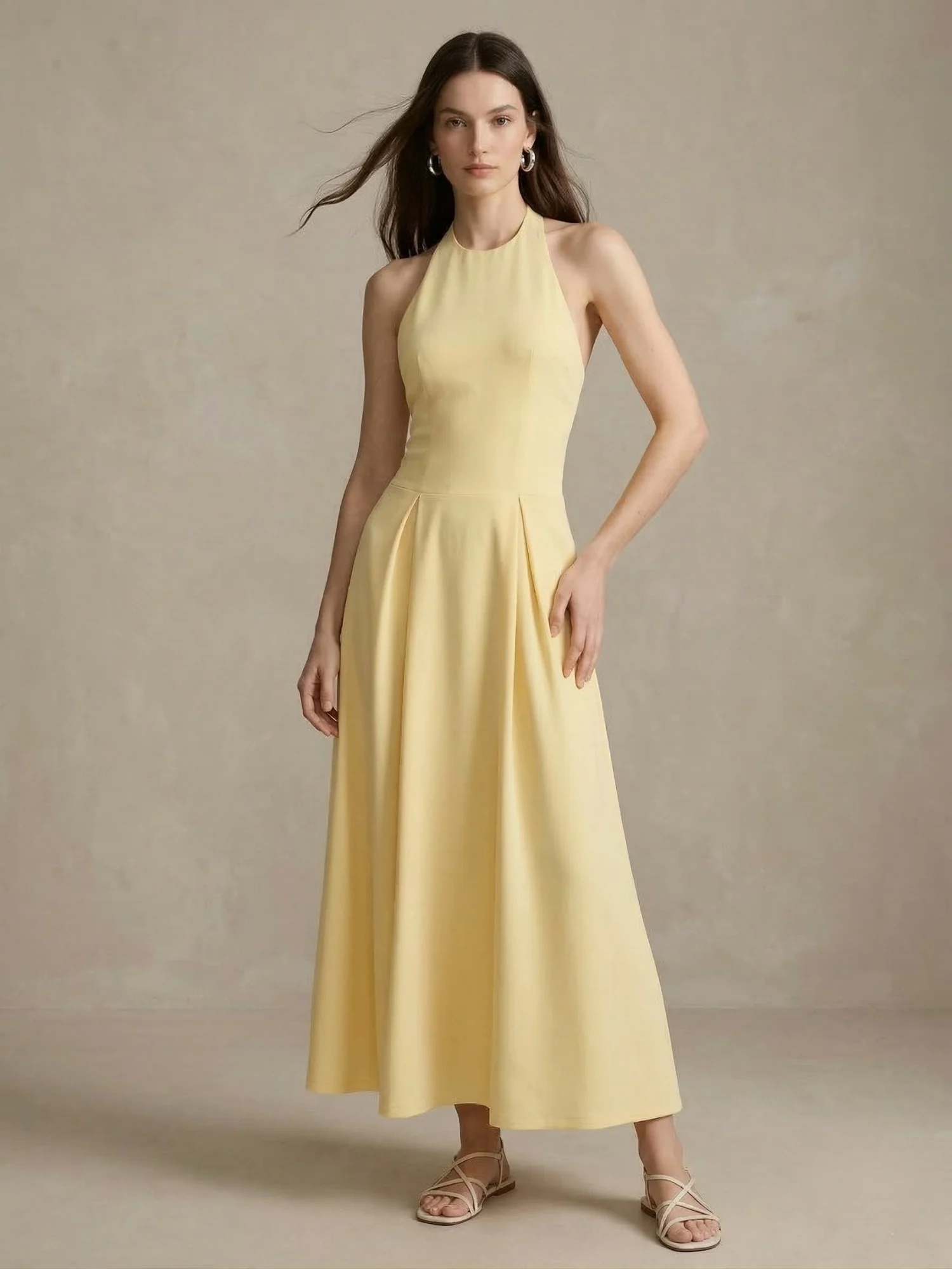 Yellow Halter Neck Tailored Dress - Image 3