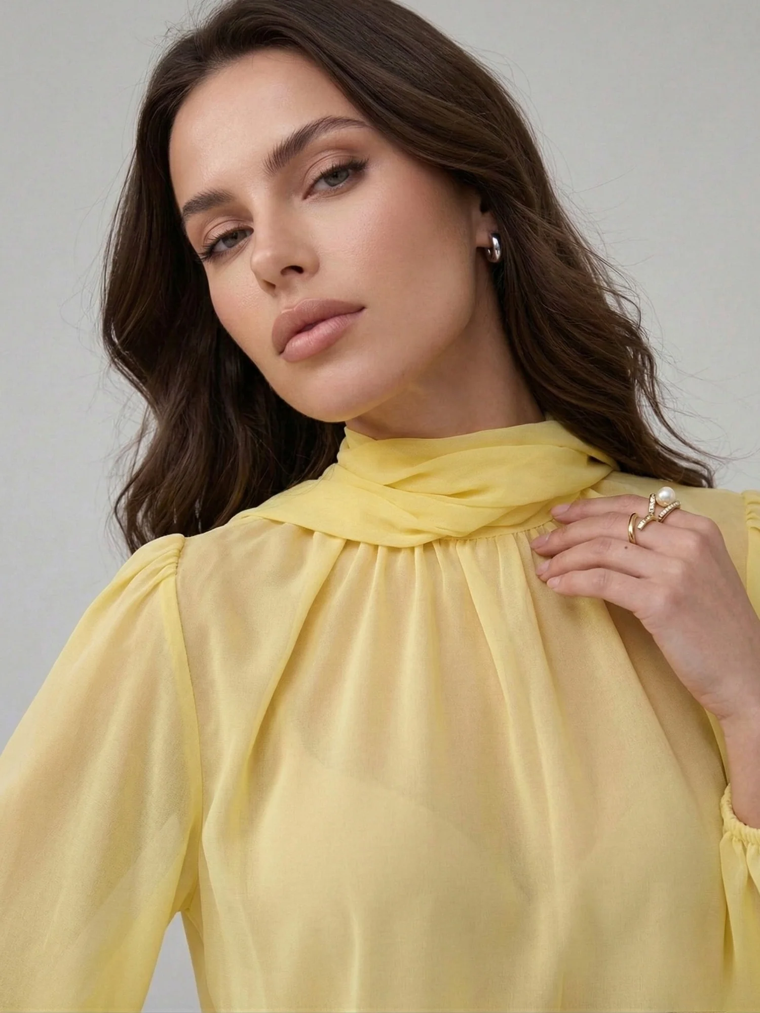 Yellow Mock Neck Draped Top - Image 4