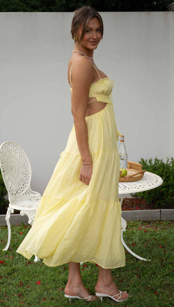 Yellow Noodle Strap Back Tie Up Dress - Image 2