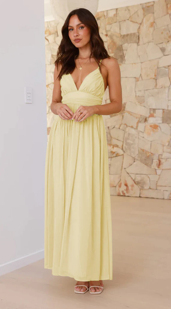 Yellow Plunge Neck Flowy Maxi - Image 7