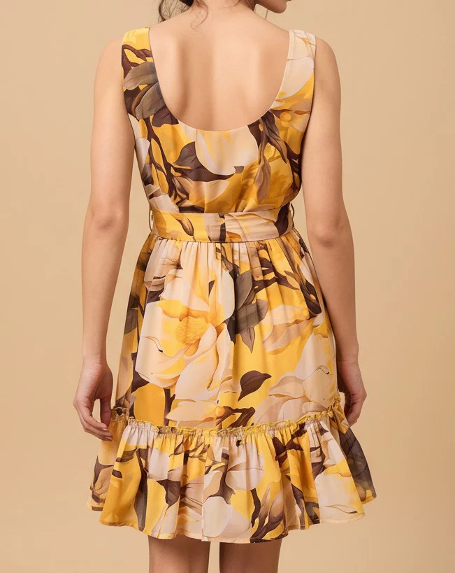 Yellow Shoulder Strap Abstract Printed Dress - Image 2