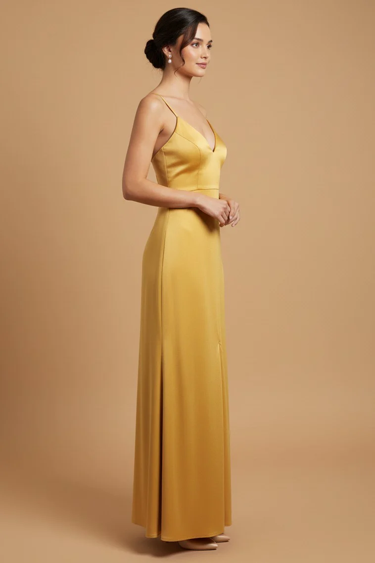 Yellow Sleeveless V Plunging Neck Dress - Image 3