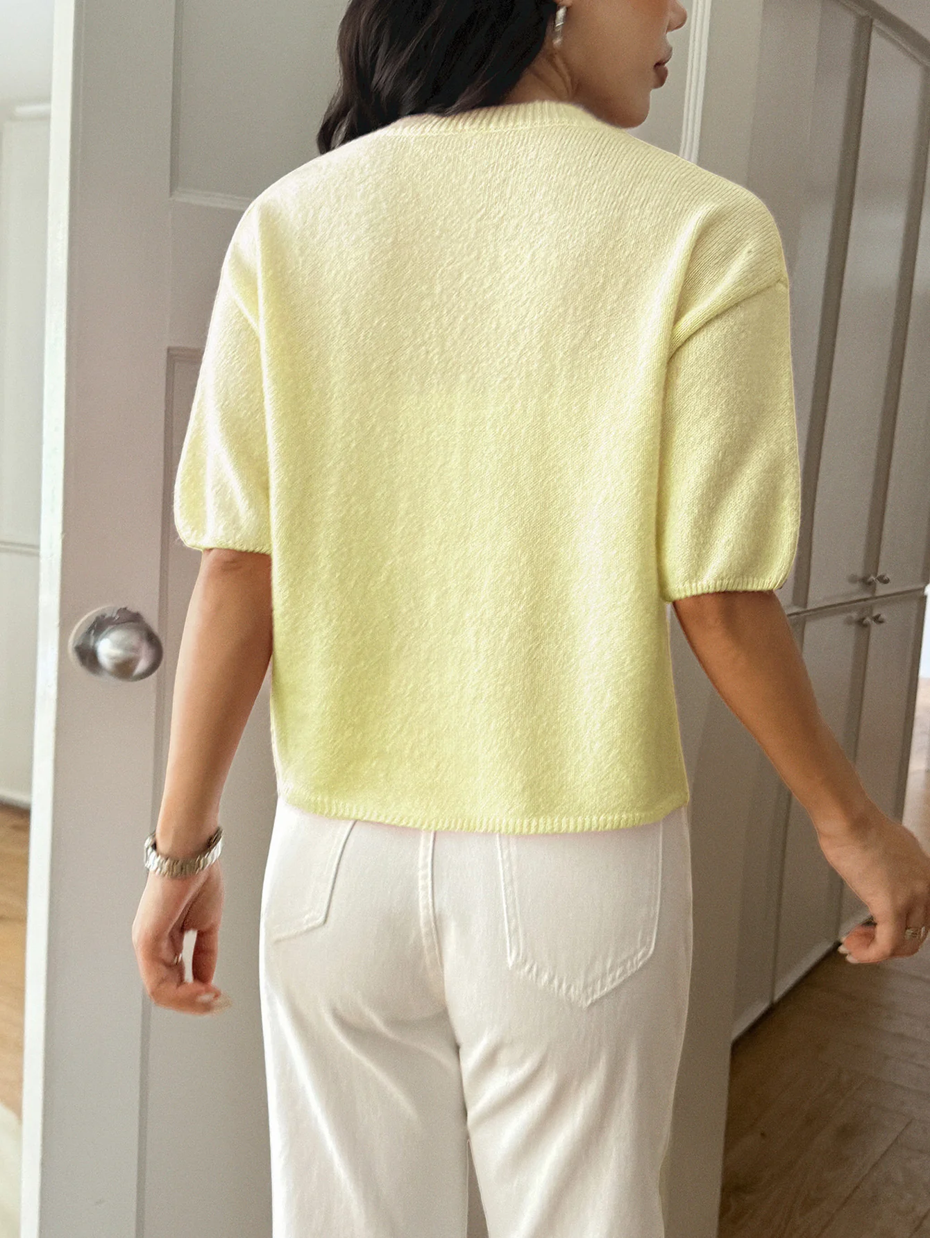 Yellow Solid Casual Pull Over - Image 2