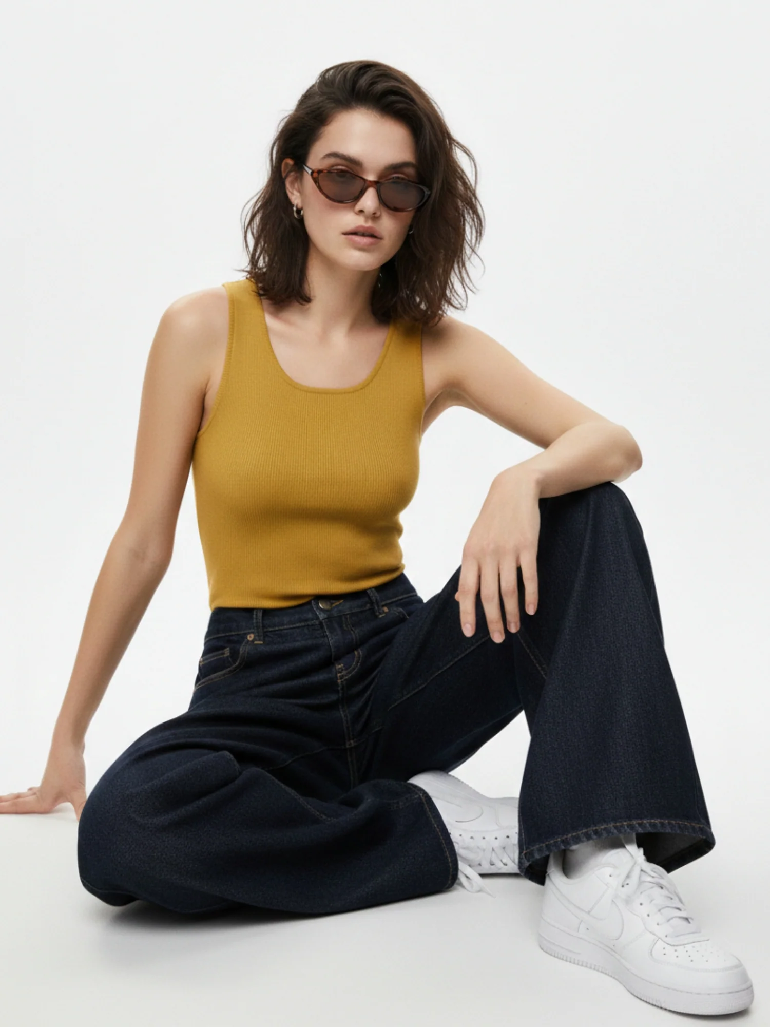 Yellow Square Neck Wide Strapped Tank Top - Image 5